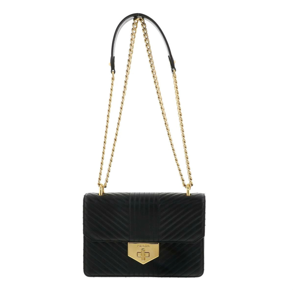 PRADA Leather Chain Shoulder Bag Messenger Black